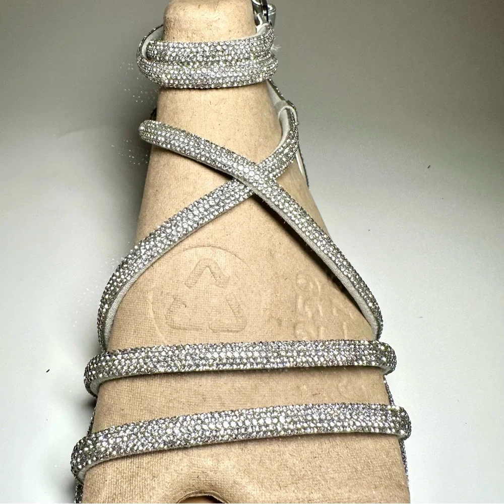 Gianni Bini Beige Suede Gladiator Sandals with Silver Glitter Straps